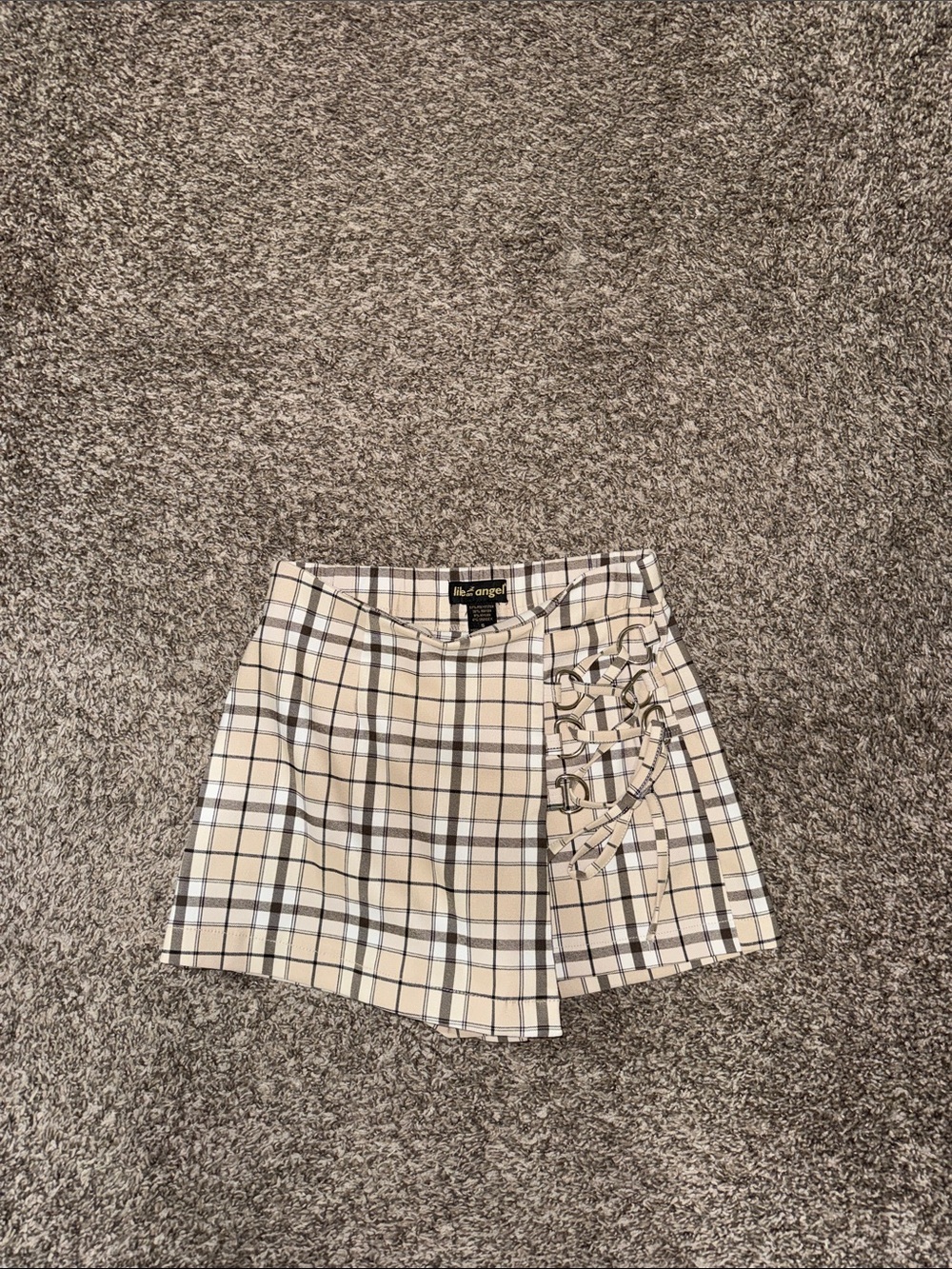 Beige Plaid Lace-Up Mini Skirt